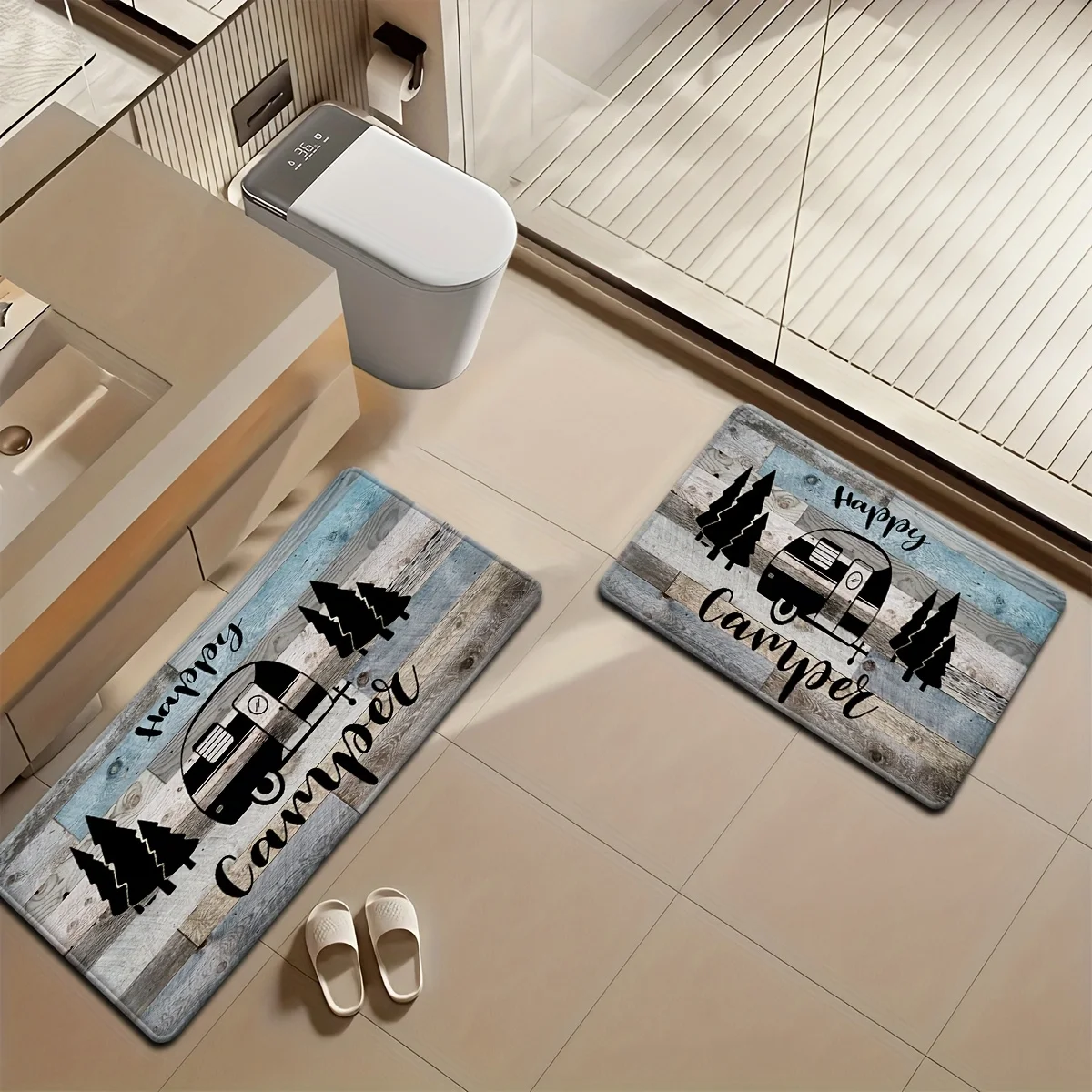 Comfortable carpet; wood-grain floor mats for the campervan series; kitchen, living room, entryway