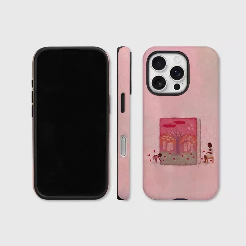 

Ins Pink Creative Oil Painting Phone Case for IPHONE 16 15 PROMAX 14 13 12 11 Acrylic TPU Two in One Magnetic Mobile Phone Cases