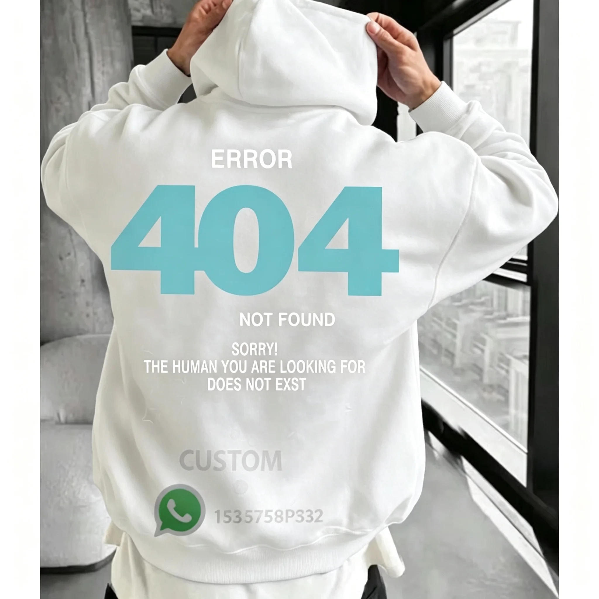 Men's Sweatshirts Error 404 Human Not Found Sorry Print Hoodies Fleece Long Sleeve Oversize Clothes Hip Hop Street Pullover Tops