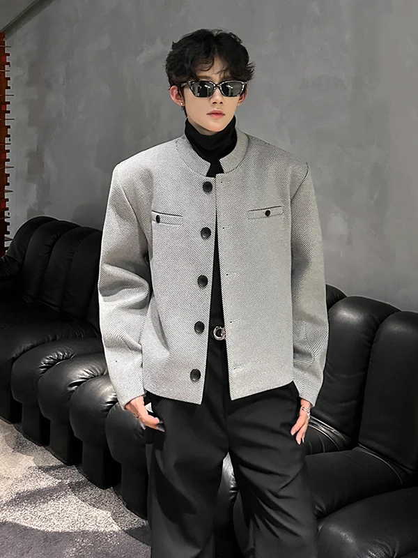 

Мужской повседневный шерстяной костюм в стиле ретро с воротником-стойкой и дизайном в стиле американского оверсайз, корейский стиль, повседневный, из овечьей шерсти, в западном стиле...
