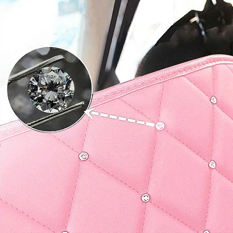 Car Handbag Holder Shining Diamond Seats Back Organizer Storage Barrier Pets Kids Car Storage For Purse Phone Pink