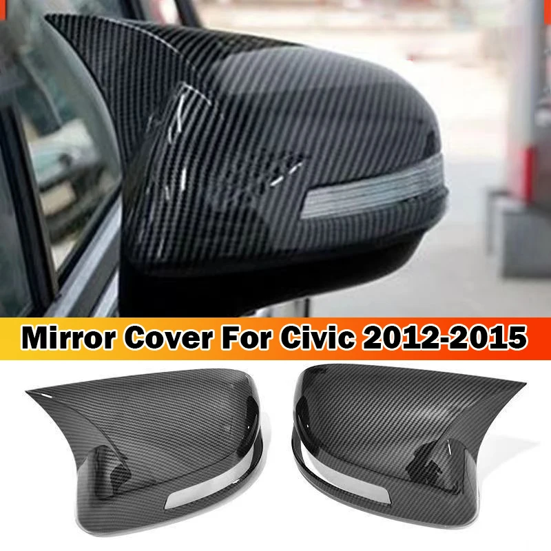 

2pcs Side RearView Mirror Cover Caps Trim Gloss Black Carbon Fiber for For Honda Civic 9th 2012 2013 2014 2015 Exterior Sticker