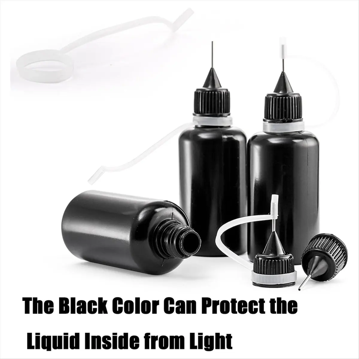 A20I 50 Pack Black Tip Applicator Bottles with 2 Funnels, 1 Oz / 30ml Needle Tip Glue Bottles, Small Squeeze Bottle