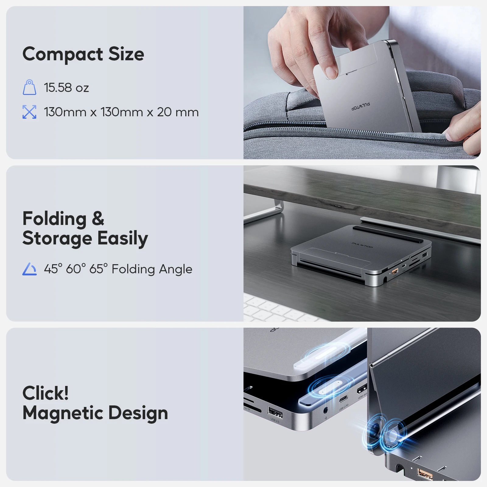 PULWTOP iPad USB C ハブ、4K HDMI 付き iPad ドック、PD 100W、M.2 NVMe SSD をサポート、iPad、MacBook、Windows 用の折りたたみ式スタンドベース
