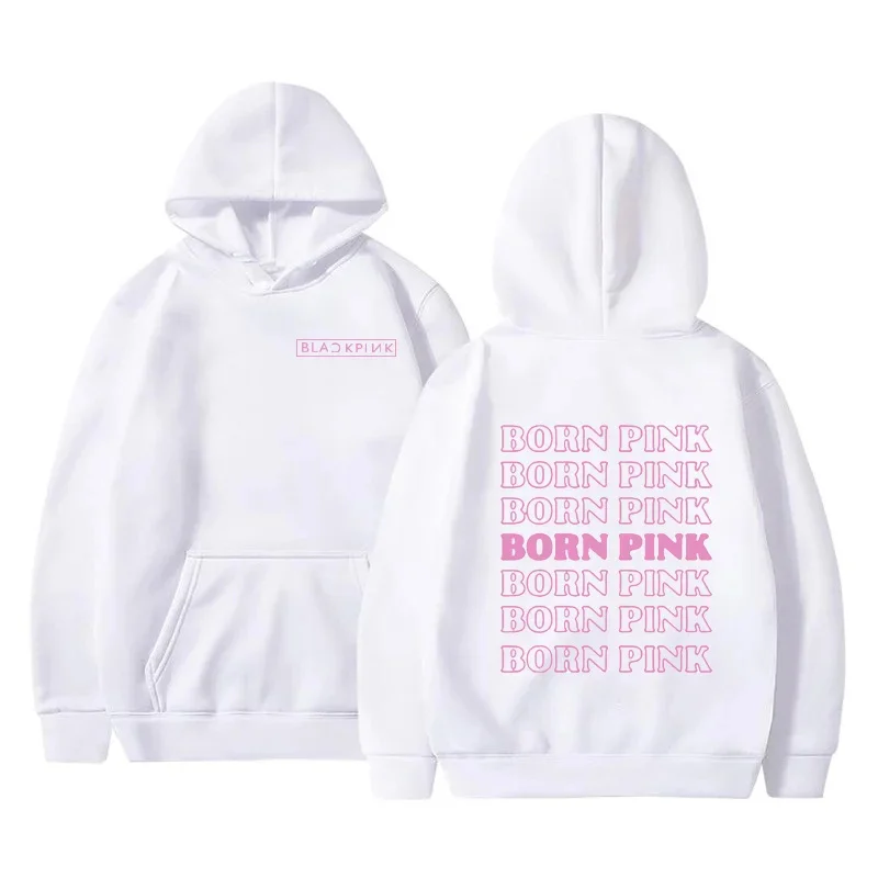 Black and Pink Letter Print Women\'s Hoodie Kpop Tide Fleece Long Sleeve Tops Harajuku Fashion Couple Autumn Women Sweatshirt