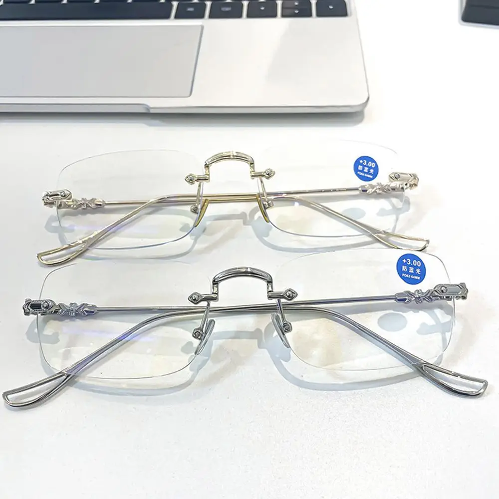 2024 Square Rimless Anti-Blue Light Glasses Women Men Summer Silver Frame Optical Spectacle Eyeglasses Computer Reading Eyewear