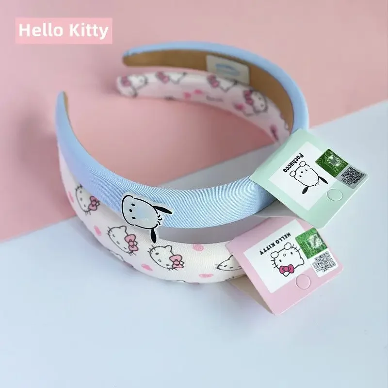 Sanrio Hello Kitty Anime Innovative Wide Brim Sponge Headband Cartoon Kuromi Pochacco Fabric Headband Girls Toy Birthday Gift