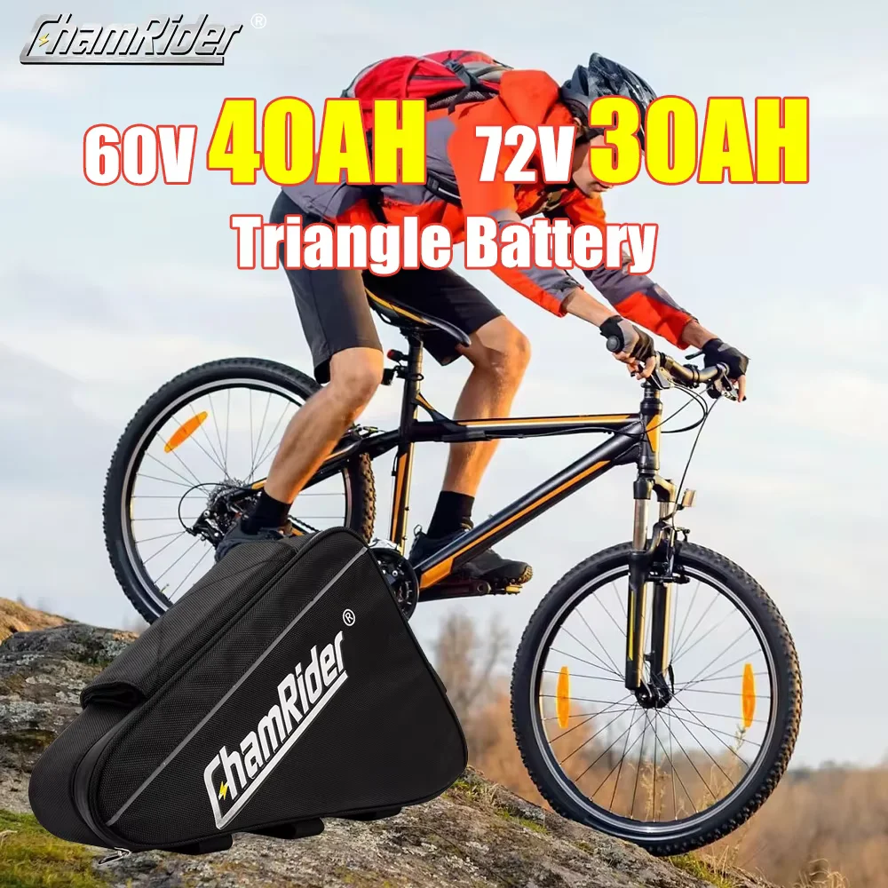 ChamRider 48V45AH 50AH 48AH Ebike Battery Cell Triangle 30AH Huge Capacity 1000W 1500W 2000W 3000W Super Powerful 21700 Bafang