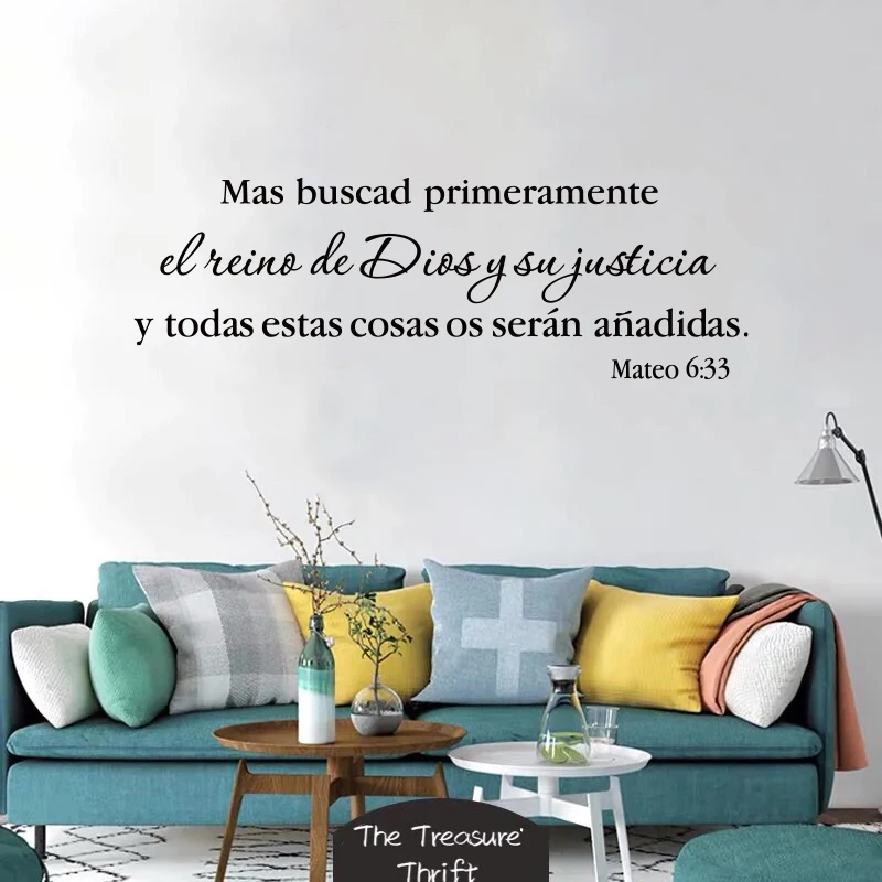 Spanish Christian Bible Verse Wall Sticker Bedroom Liiving Room Matthew 6:33  God Lord Religion Quote Wall Decal Home Decor
