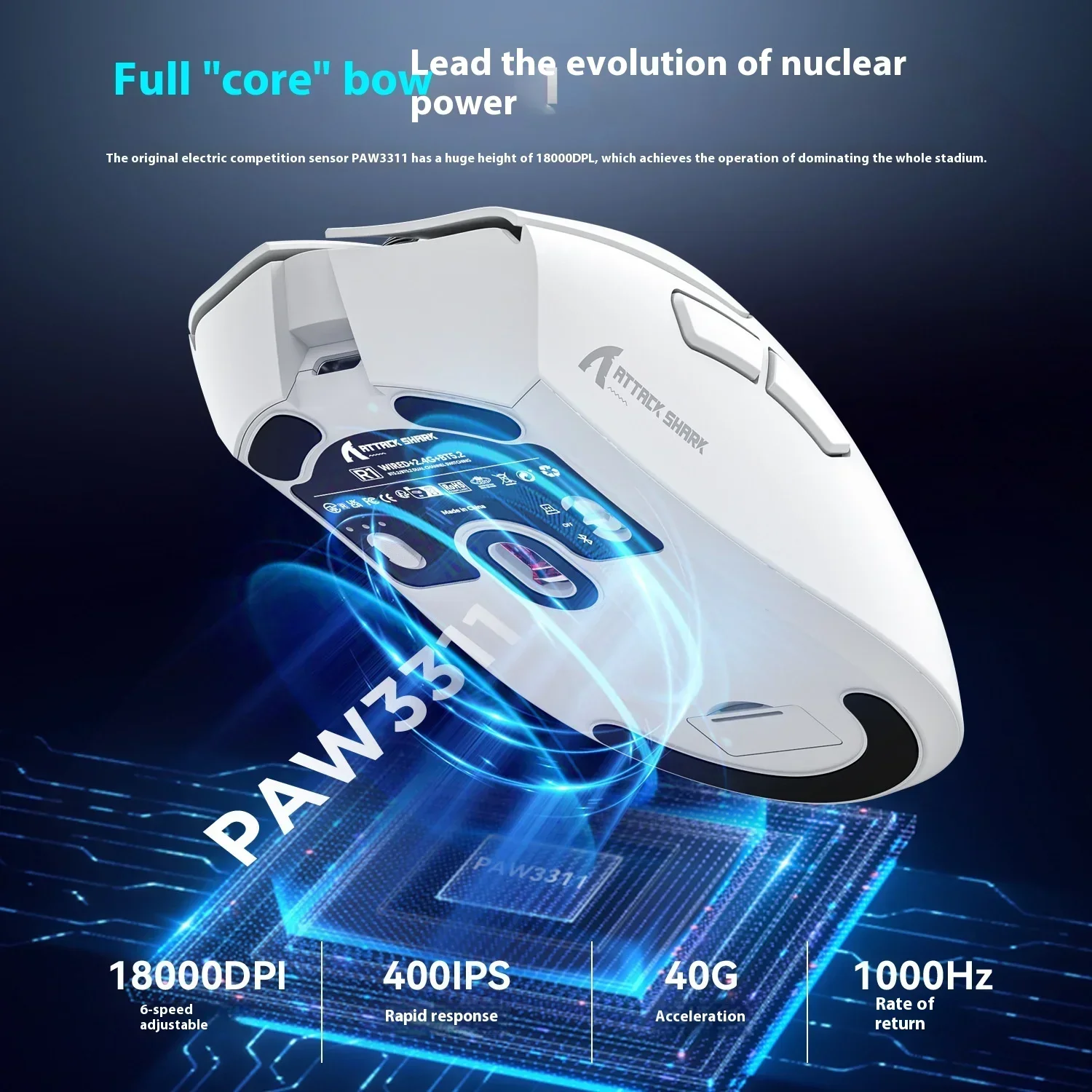 Imagem -02 - Ataque Tubarão r1 Mouse sem Fio Tri Mode Bluetooth Paw3311 E-sports Jogos Ergonômico Ratos Leves pc Acessórios de Jogos