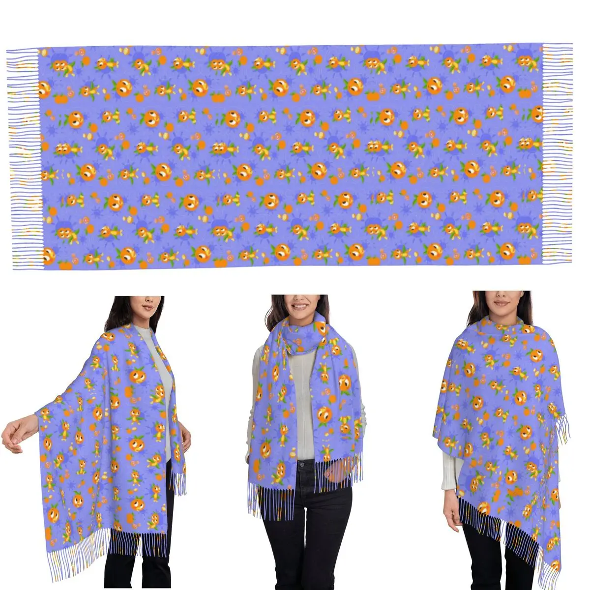 Orange Bird Scarf Tassel Scarves for Women Soft Warm Shawls and Wraps Long Fall Winter Shawl Wrap