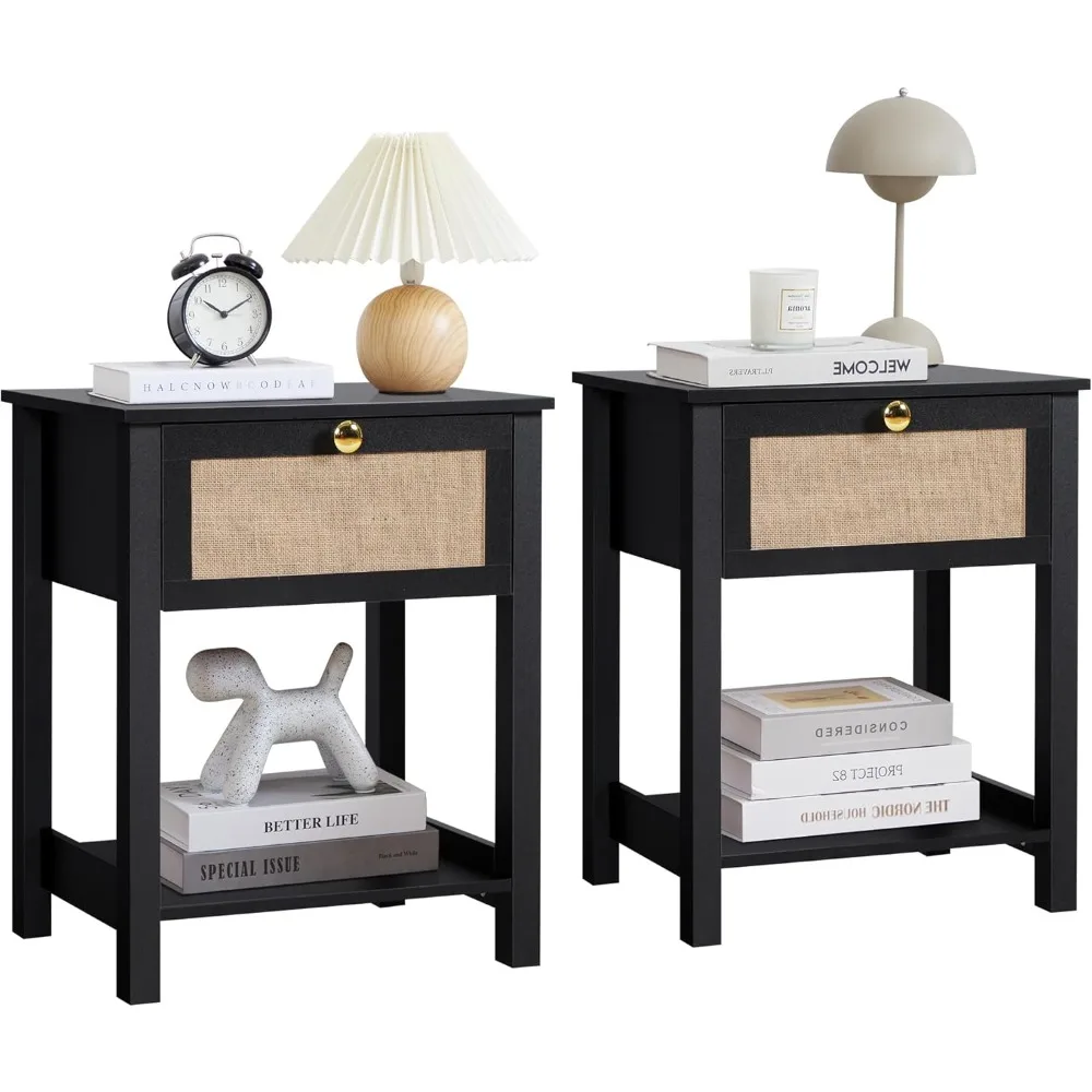 

Комплект из 2 прикроватных тумбочек из дерева, высотой 21,65 дюйма, с отделкой под лен, современные прикроватные тумбочки с выдвижным ящиком