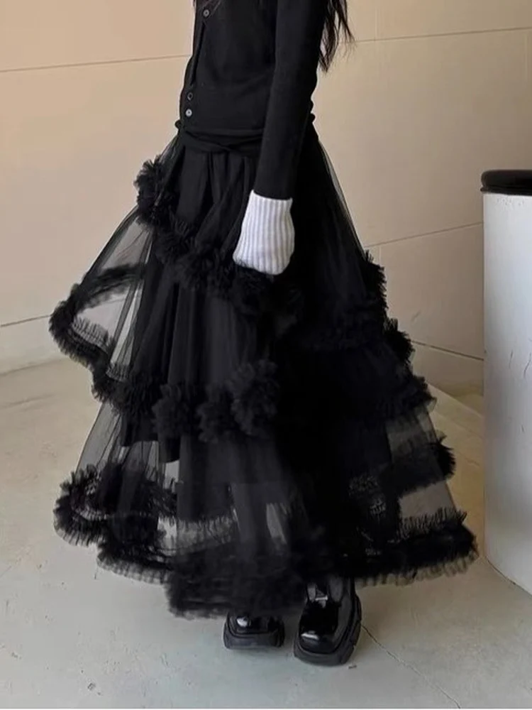 Irregular Multi-Layer Cake Skirt Women's Spring Summer New Gentle White Mesh A-Line Puffy Long Skirt High Waist Standard Fit
