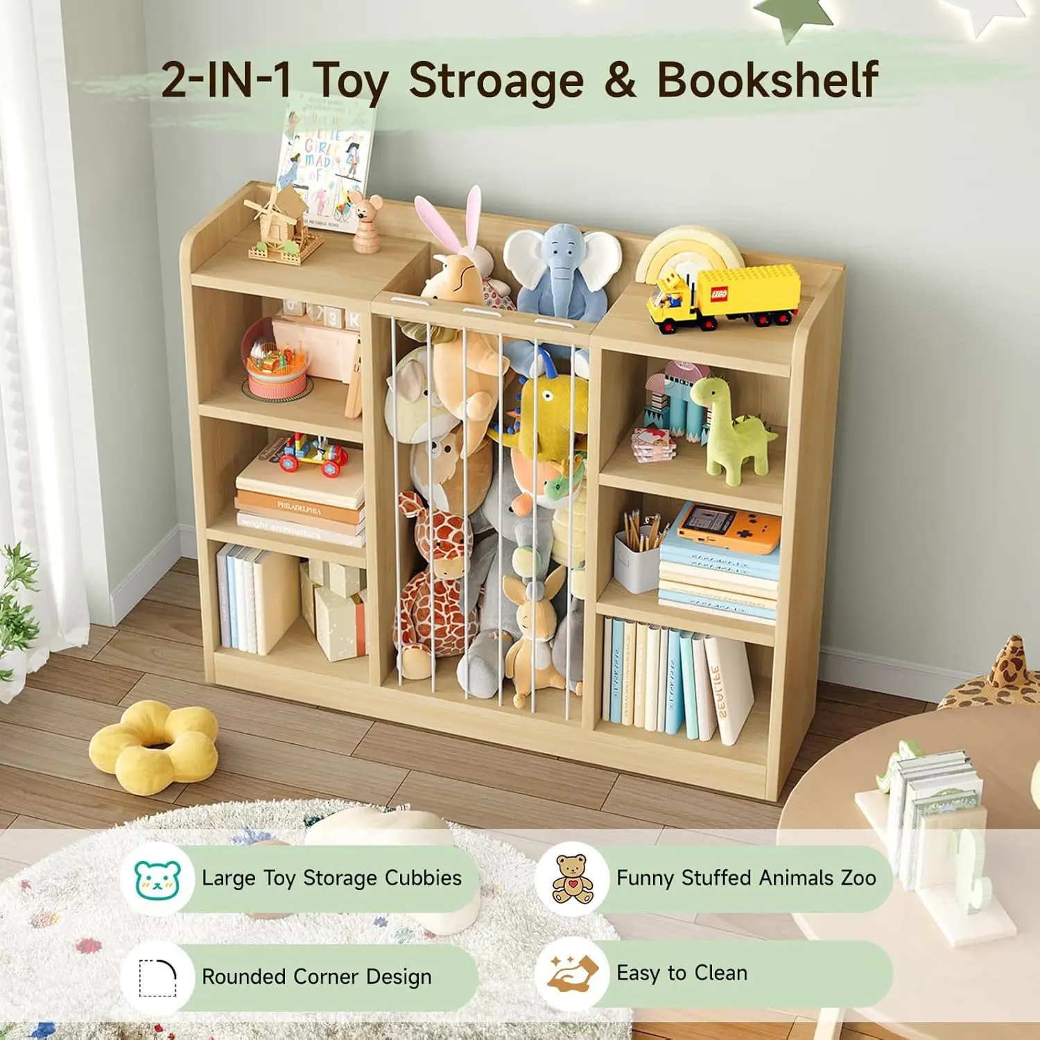 6-Cube Kids Toy Organizer 2-in-1, Stuffed Animal Storage Shelf with Rounded Corners & Anti-Tip, Playroom Bedroom Shelf Unit, Stackable Nursery Storage image 5