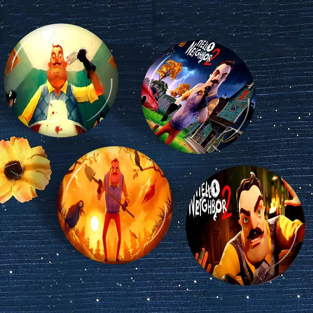 Popular Horror Game Hello N-Neighbor Anime Creative Pins Funny Round Snap-in Brooch Badge Backpack Hat Accessories Jewelry Gifts
