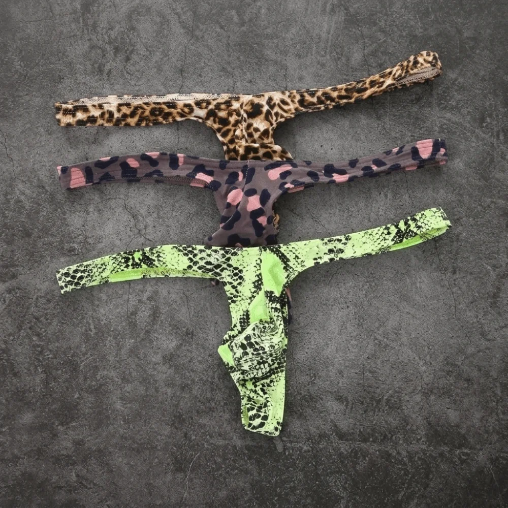 Underpants T-back Leopard Thong Low Waist U Bulge Pouch Men Panties Lingerie Leopard Print Briefs Daily Wear