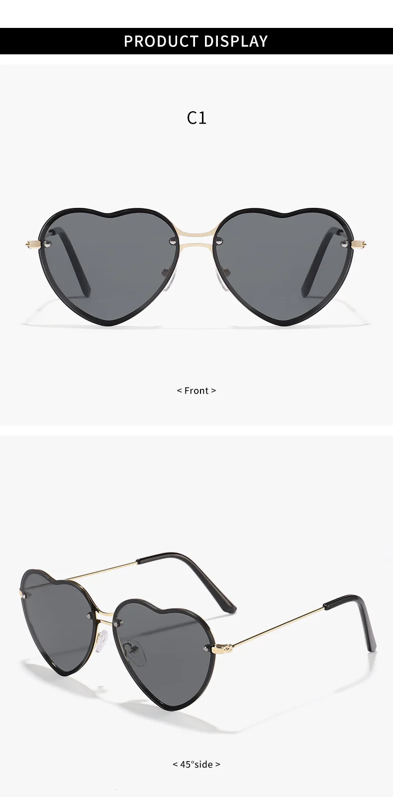 Neue Vintage Runde Sonnenbrille für Damen und Herren Marken-Sonnenbrillen Herzförmige Brillen für Männer und Frauen – Detail 6