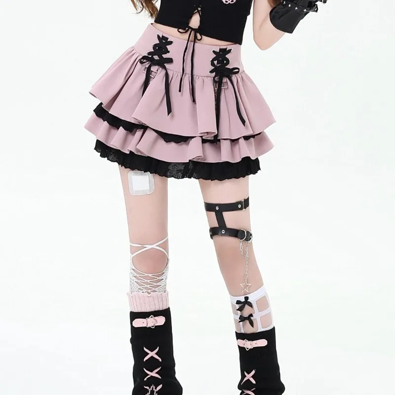 

Grunge Subcultural American Streetwear Punk 2000s E-girls Short Bandage Pink Cake Skirts Faldas Mujer Y2k Clothes