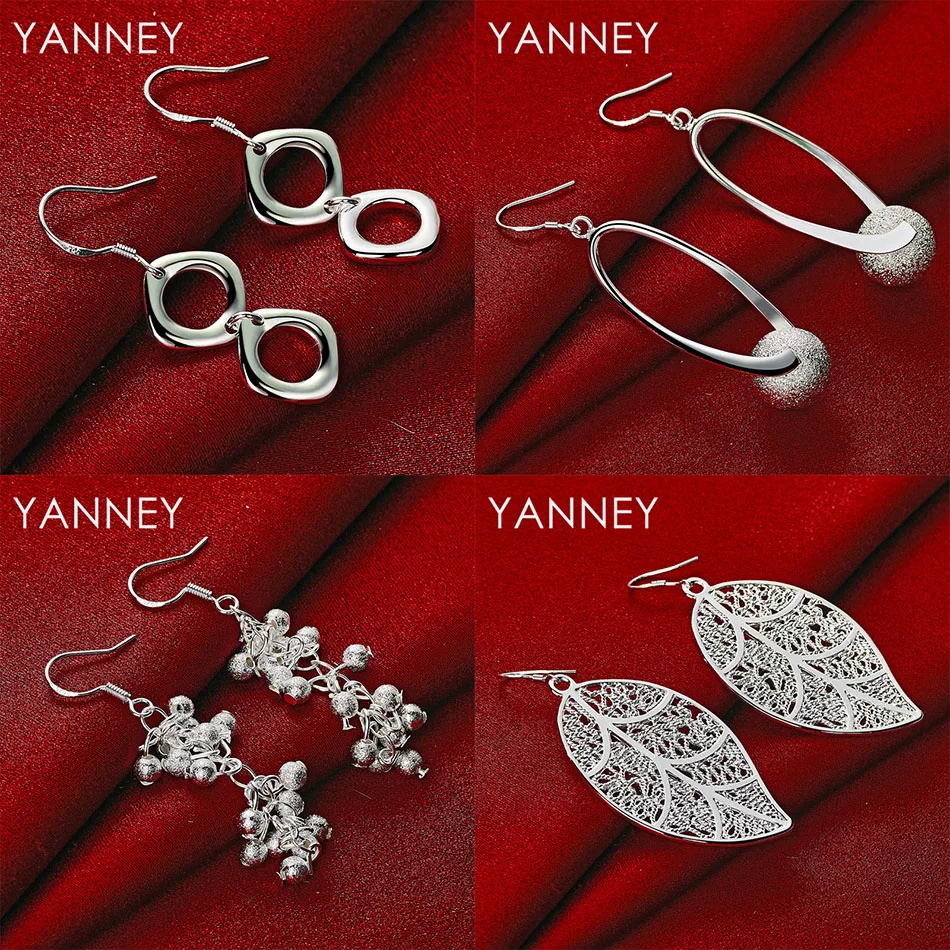 

New 925 Sterling Silver Exquisite Leaf Bead Earrings for Fashion Women Wedding Party Jewelry Gift Accessories