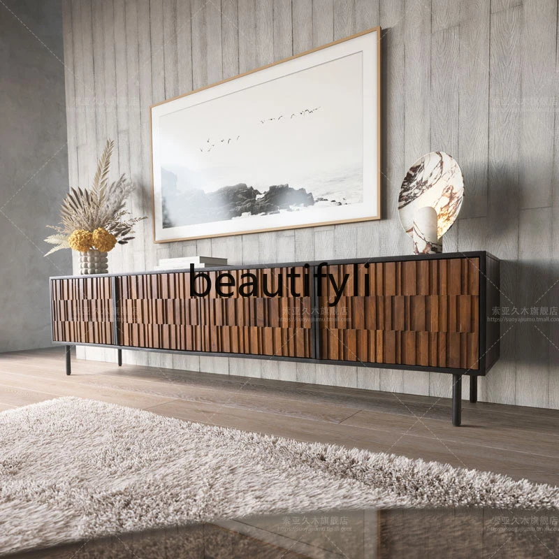 

American retro floor TV cabinet storage locker integrated living room home floor cabinet, light luxury and high-end sense