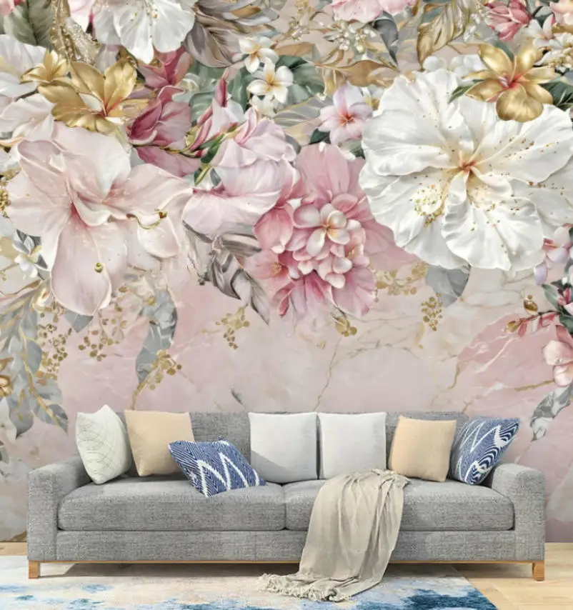 Customized Size Wallpaper Nordic Art French high-end retro flowers Wallpaper Home Decoration Wall Stickers papier peint adhésif