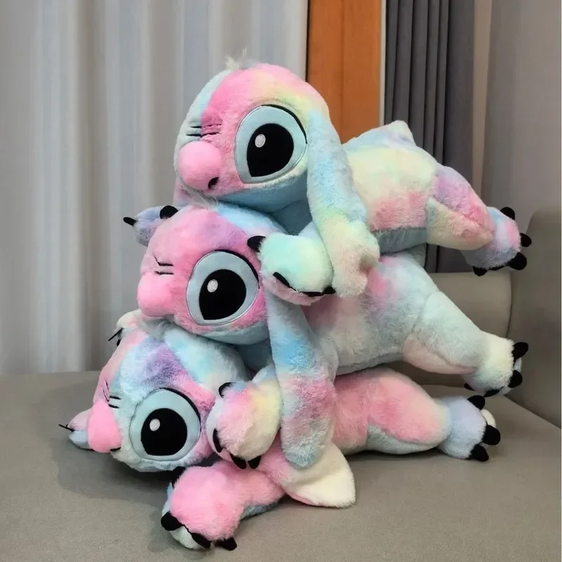 2024new Disney Colorful Tie Dyed Stitch Rabbit Plush Puppet Stitch Star Baby Cartoon Pillow Decoration Room Gift Children's Toys