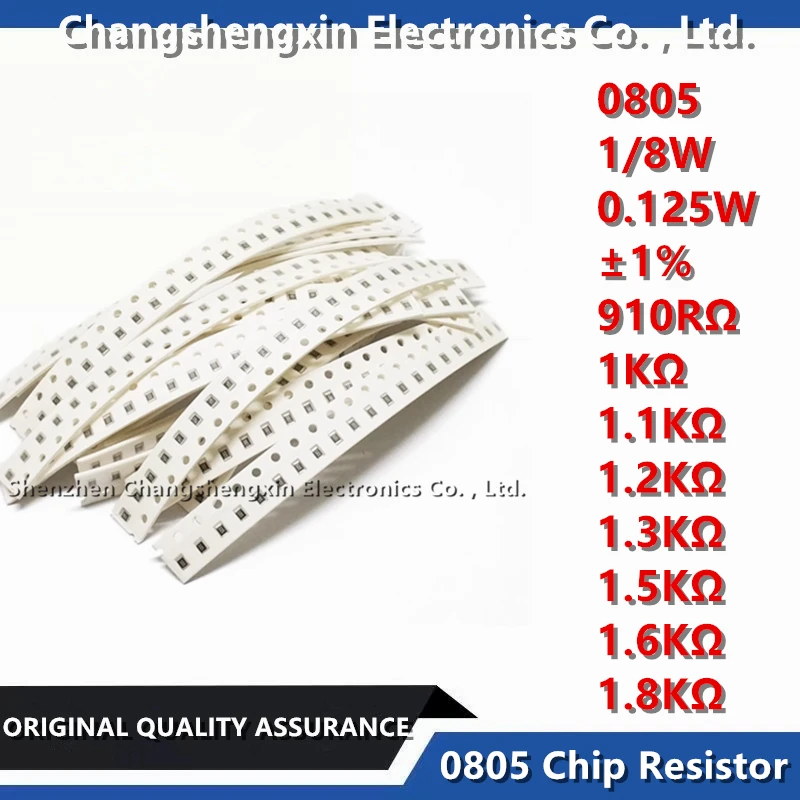 

100PCS 0805 SMT Chip Resistor Tolerance ±1% Resistance 910RΩ 1KΩ 1.1KΩ 1.2KΩ 1.3KΩ 1.5KΩ 1.6KΩ 1.8KΩ 1/8W 0.125W