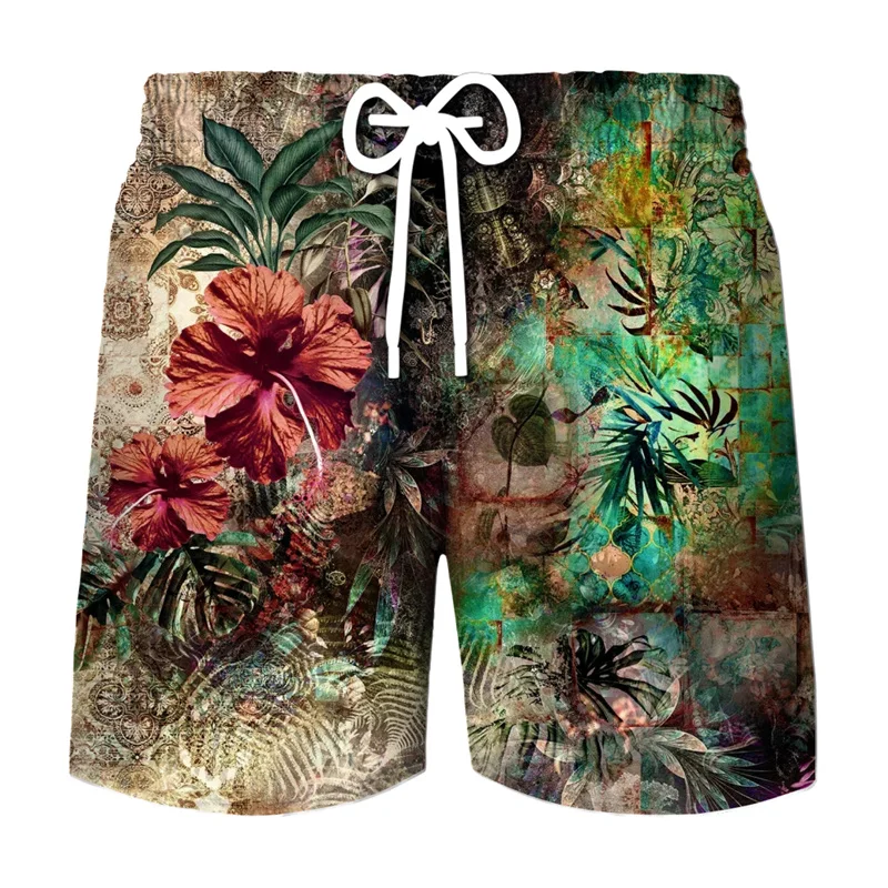 Hawaii Beach Shorts Men Casual 3D Printed Natural Plants Swimsuit Quick Dry Bermuda Surf Board Shorts Pants Fashion Swim Trunks