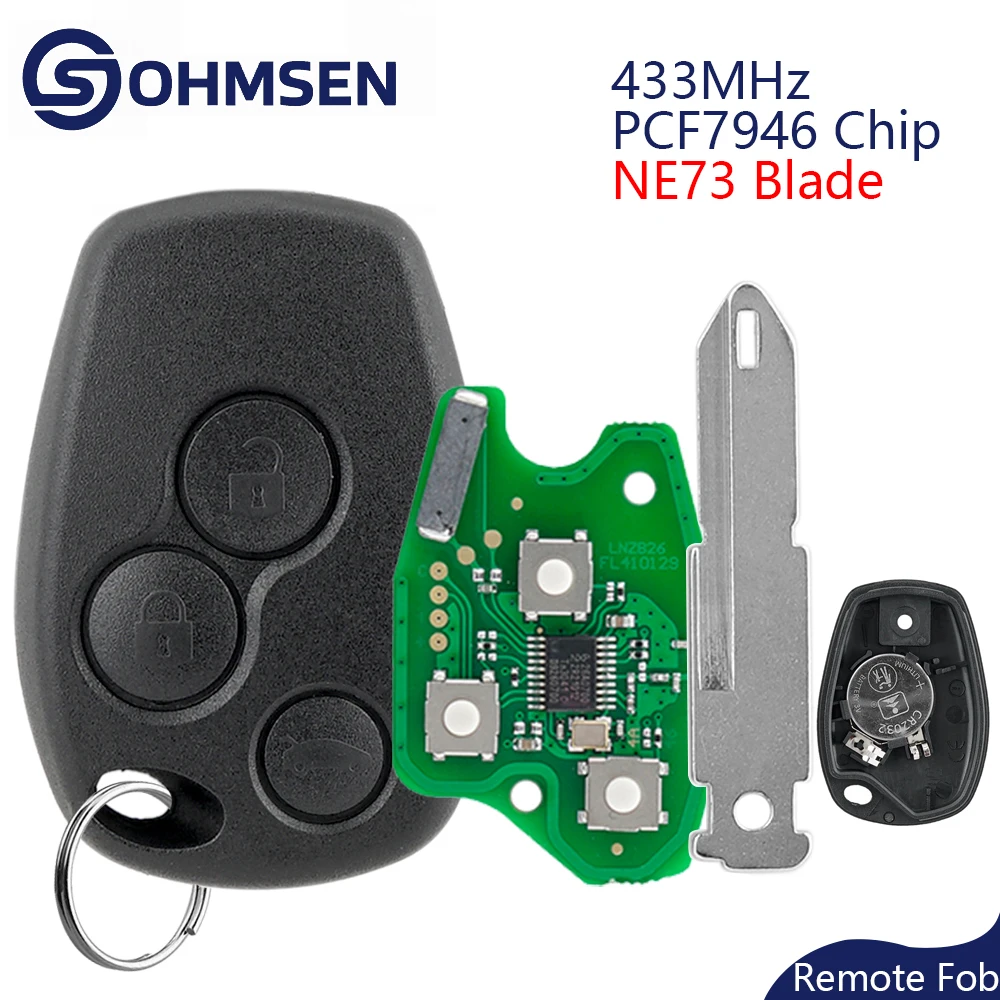 

OHMSEN 3 Button Remote Key Fob 433MHz For Renault Trafic Modus Master Clio Kangoo Vauxhall Vivaro Movano PCF7946 Chip NE73 Blade