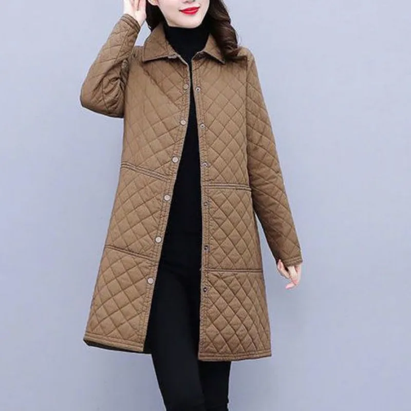 Korean Style Beige Women's Quilted Jacket Classic Patchwork Color Thicken Warm Padded Jacket for Women Cotton Thermal Coats D482