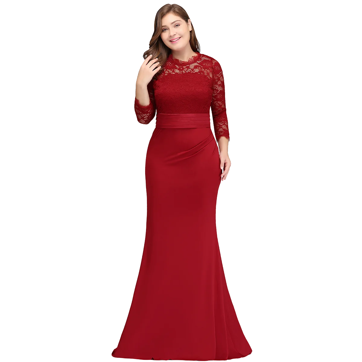 Plus Size Vows 2025 Women Mermaid Evening Dress Elegant Burgundy Long Sleeve Wedding Party Gown Lace Robe De Soiree Customized