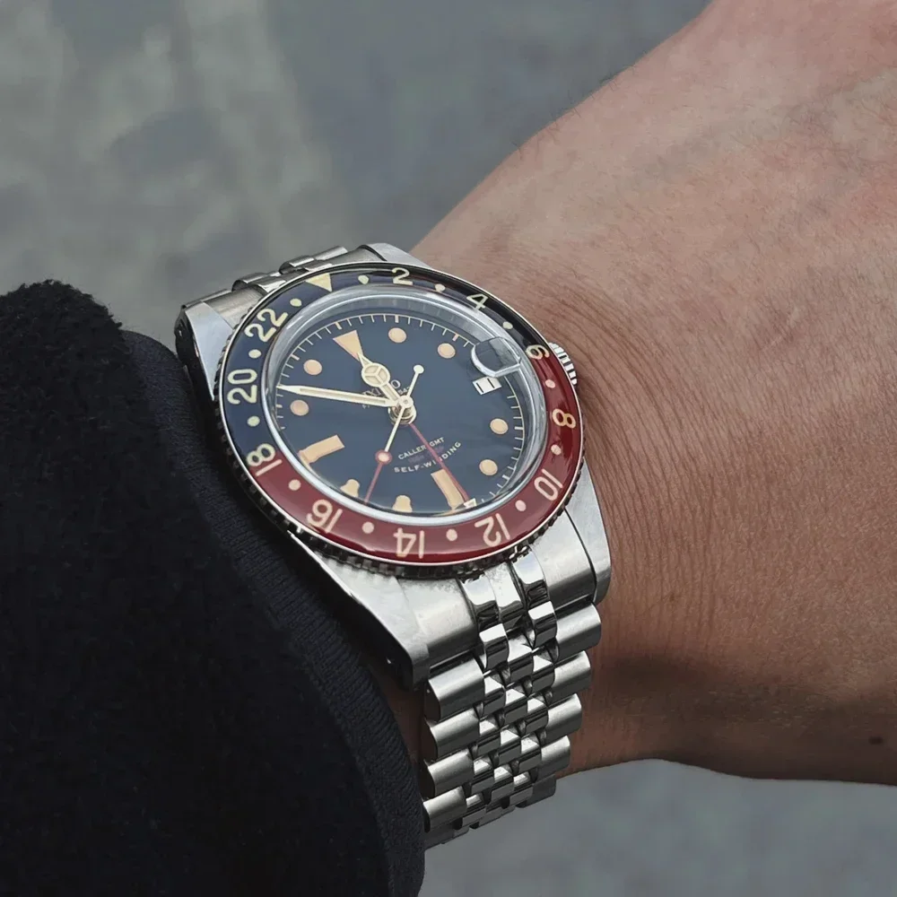 2025 جديد IXDAO ساعات آلية أوتوماتيكية للرجال NH34A GMT 38 مللي متر الأعمال JD6542 مقاوم للماء 100 متر C3 طلاء reloj hombre