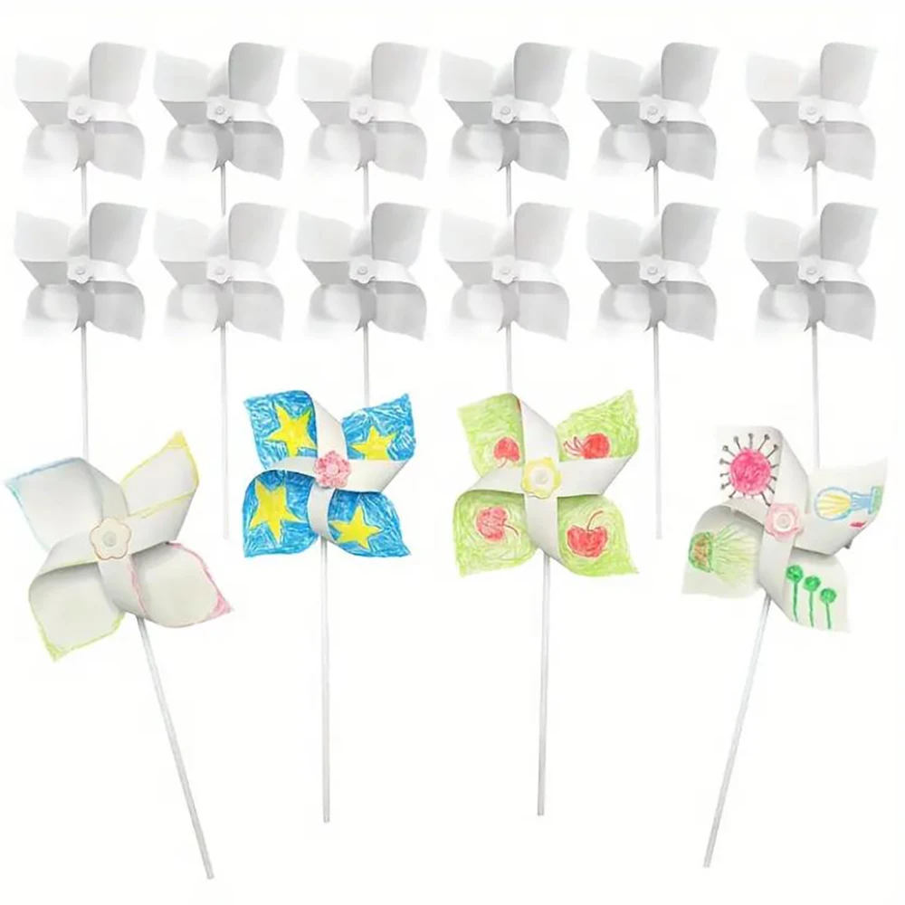 24pcs Pinwheels Paper Diy Kids Pinwheel Windmill Craft Toys Kindergarten Blank Painting Graffiti Toy Bulk Garden Wind Windmills