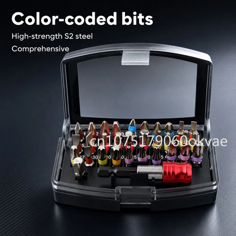 32-teiliges farbcodiertes Schraubendreher-Bit-Set aus S2-Stahl, magnetische Bits mit Schnellwechselhalter für Bohrmaschinen und Handwerkzeuge