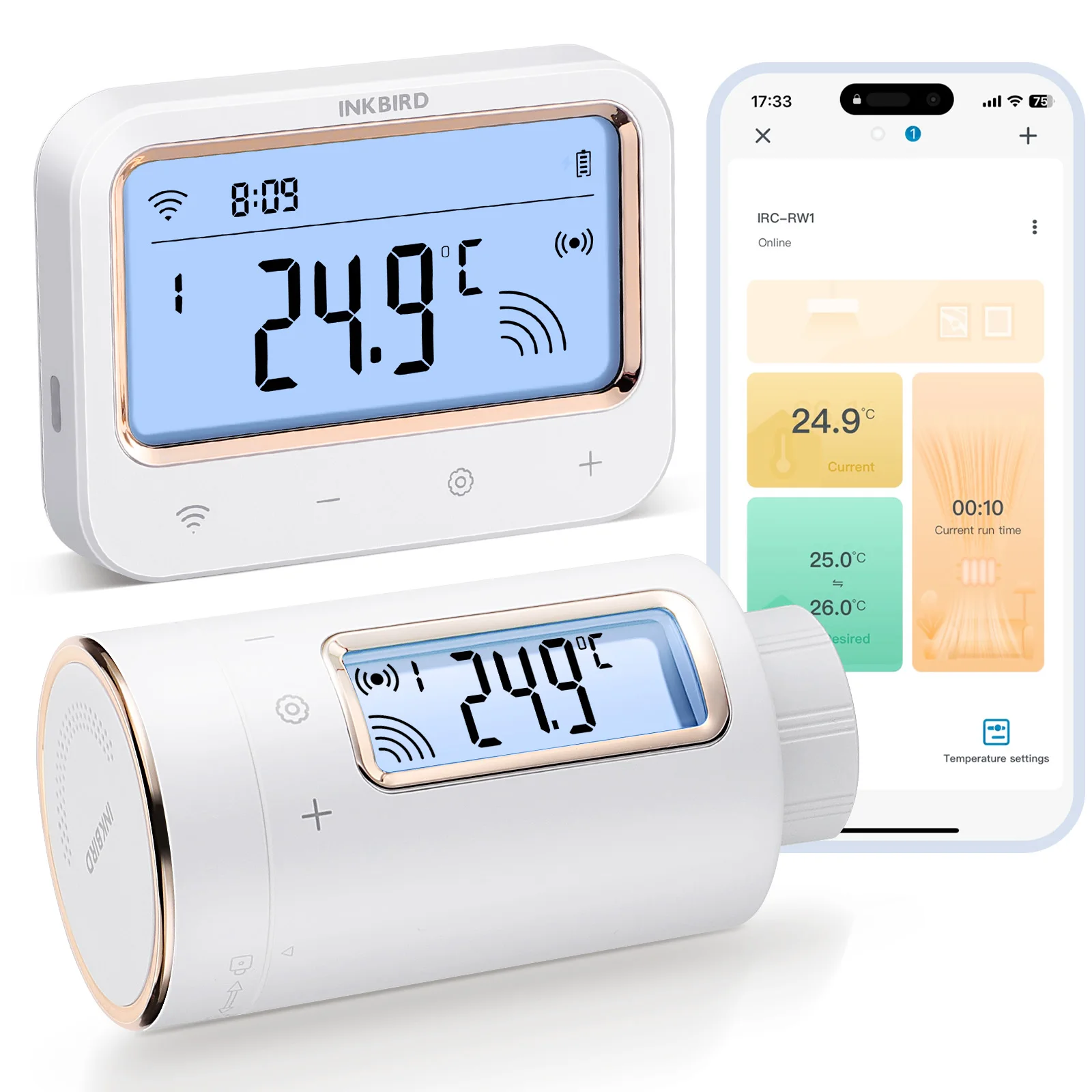 INKBIRD Thermostat Radiator Valve Actuator Home Smart Wifi Temperature Controller with Digital LCD Display Receiver