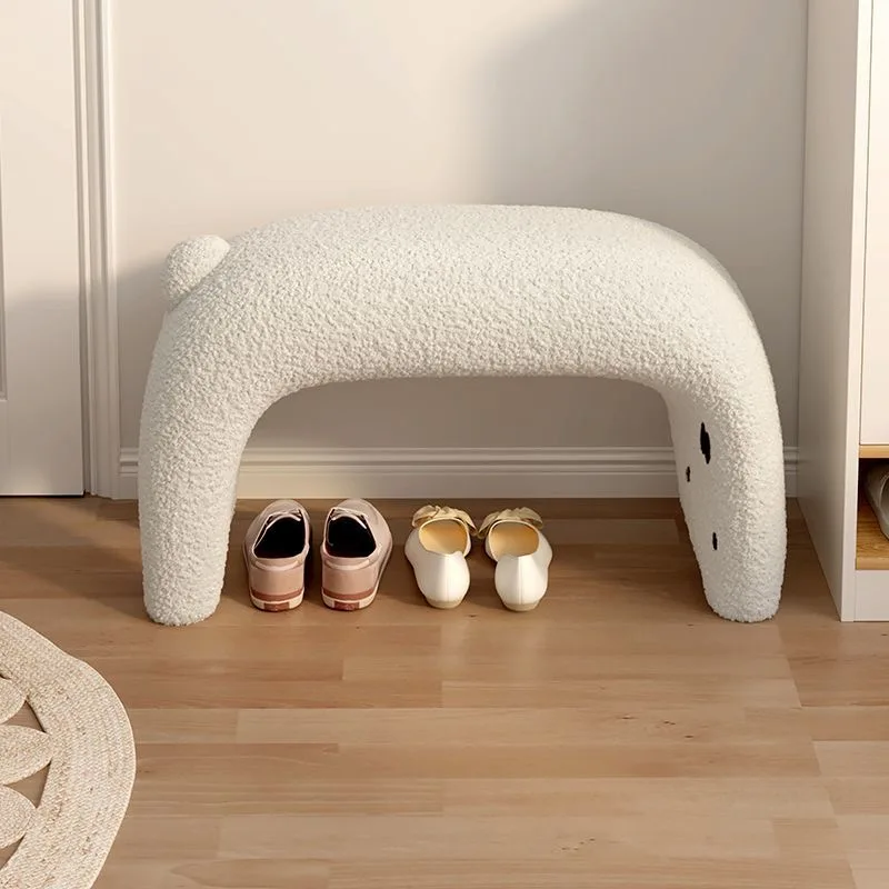 Lamb wool cat shoe change stool home entrance shoe stool fitting room solid wood stool
