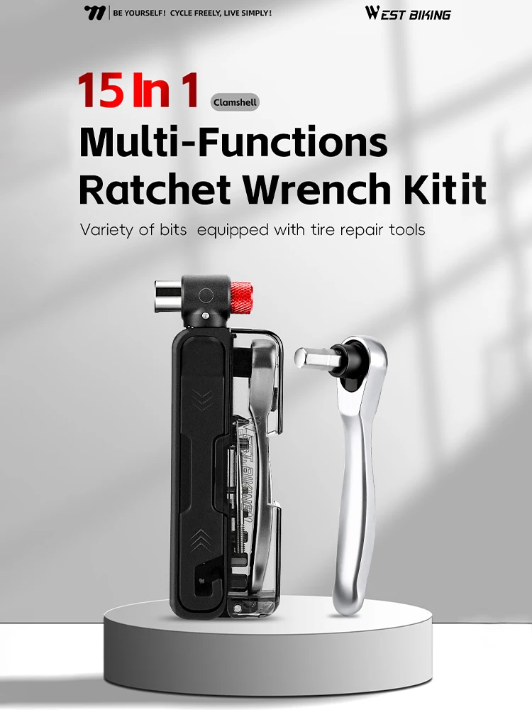 AliExpress West Biking WEST BIKING 15-in-1 Multi-Function Wrench Kit Portable Aluminium Alloy Magnetic Ratchet Wrench Kit Pump Nozzle Bike Repair Tools