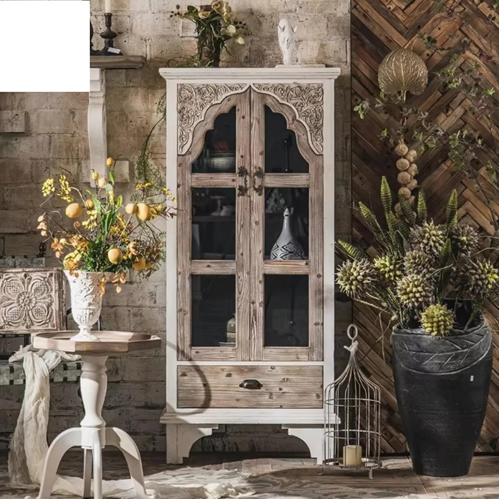 خمر البلد الزجاج العتيقة منحوتة الفن خزانة الزخرفية باب الزاوية درج جمع تخزين خمر التنوب #3