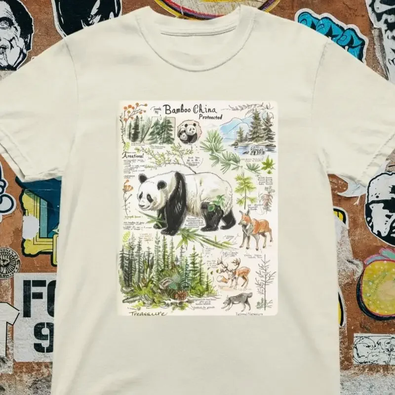 Panda T Shirt Botanical Wildlife Art Protected Species Illustration
