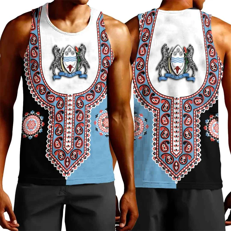 

Africa Botswana Map Flag 3D Printed Tank Top For Men Clothes Fashion Dashiki Vest Sport Running Jersey Patriotic Boy Waistcoat