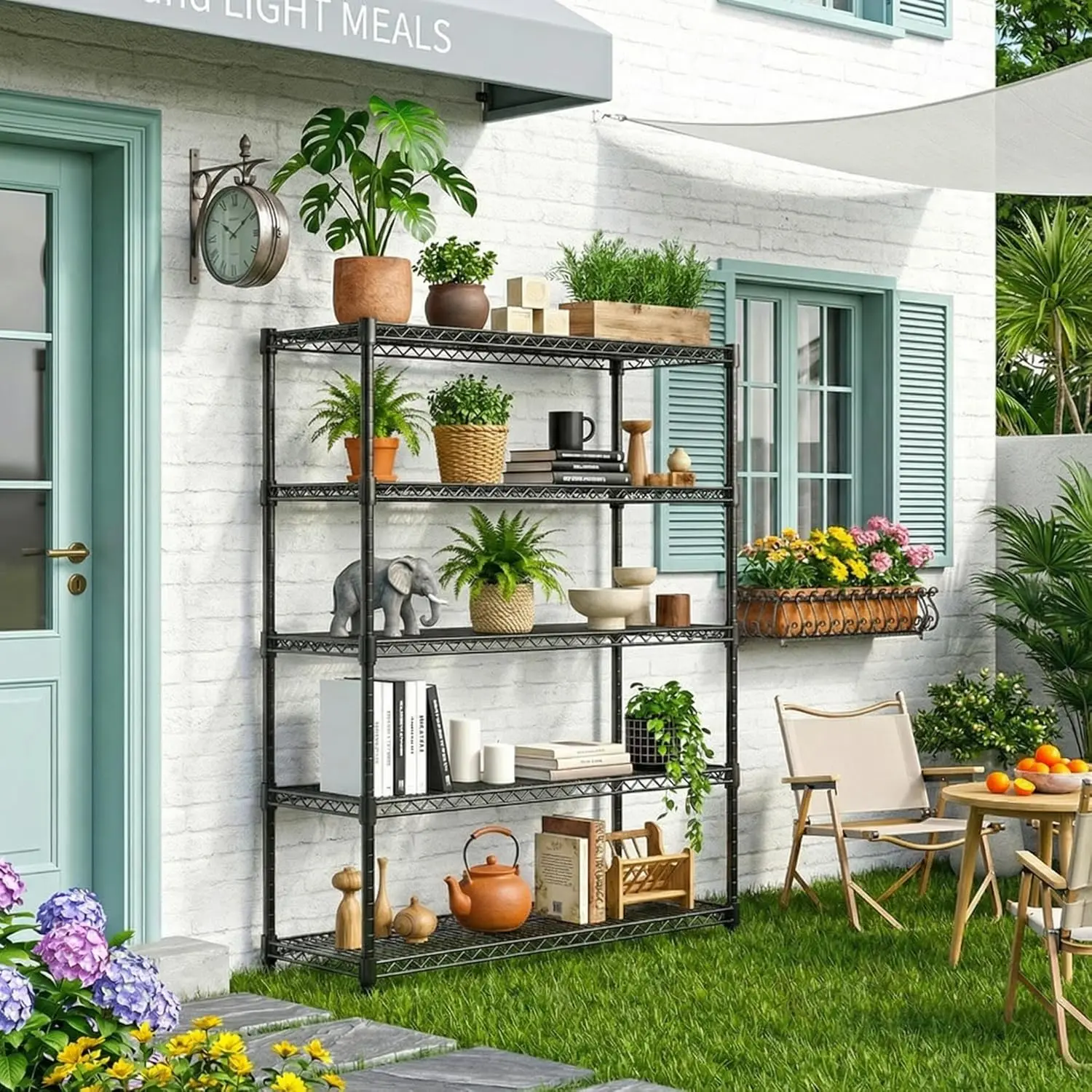 Ripiano portaoggetti in metallo resistente a 5 livelli, capacità 1750 libbre, altezza regolabile per garage dispensa cucina