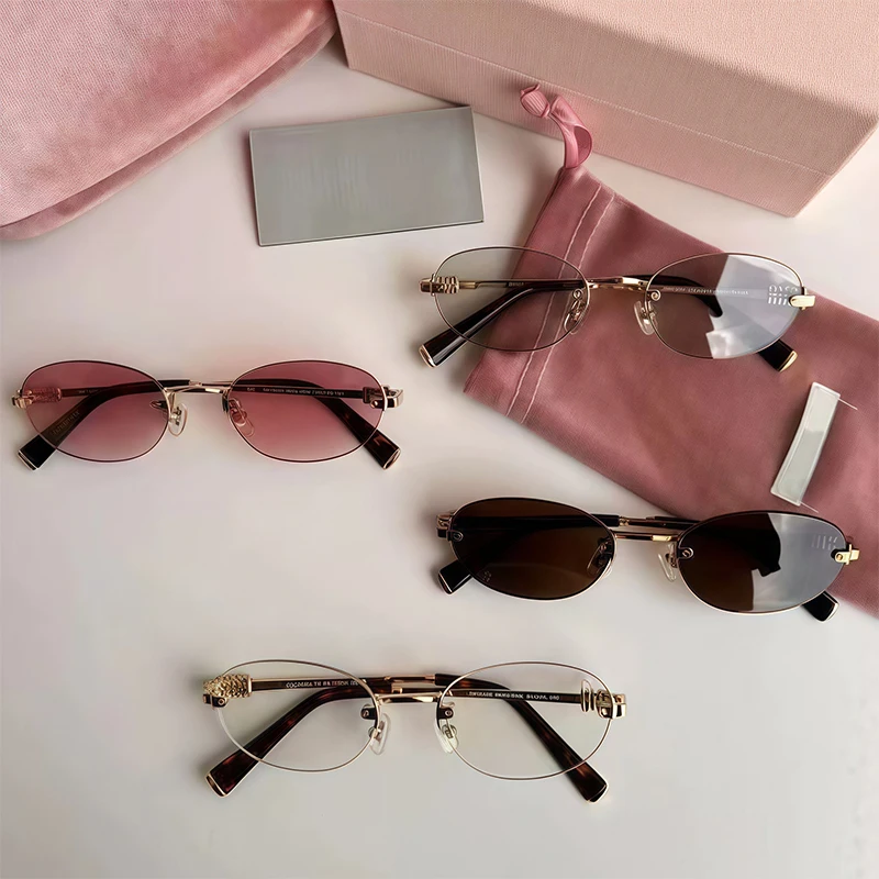 Oval Fashion Sunglasses 2026 Small Ellipse Rimless Unisex Sun Glasses for Women Men Party Travel Popular Punk Style