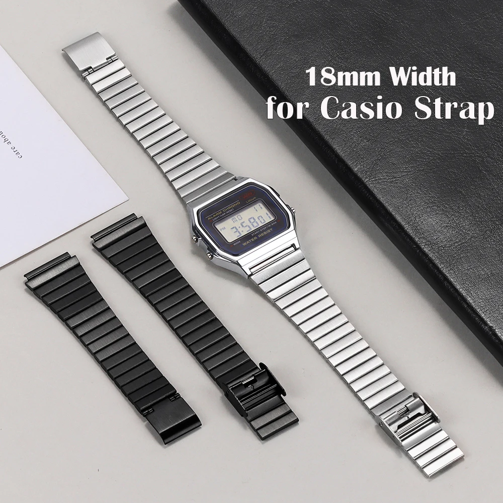 Ремешок для часов из нержавеющей стали 18 мм для Casio F-91W для SGW400 F91W F84 F105/108/A158W/168 AE1200/1300, винтажный стальной браслет на запястье