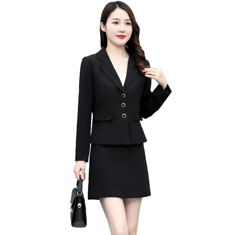 Double-layer Lining Trench Coat Skirt Suit Women's Autumn Skirt Sets 2023 New Slim Suit Jacket Two-Piece Set Female Elegant LA4