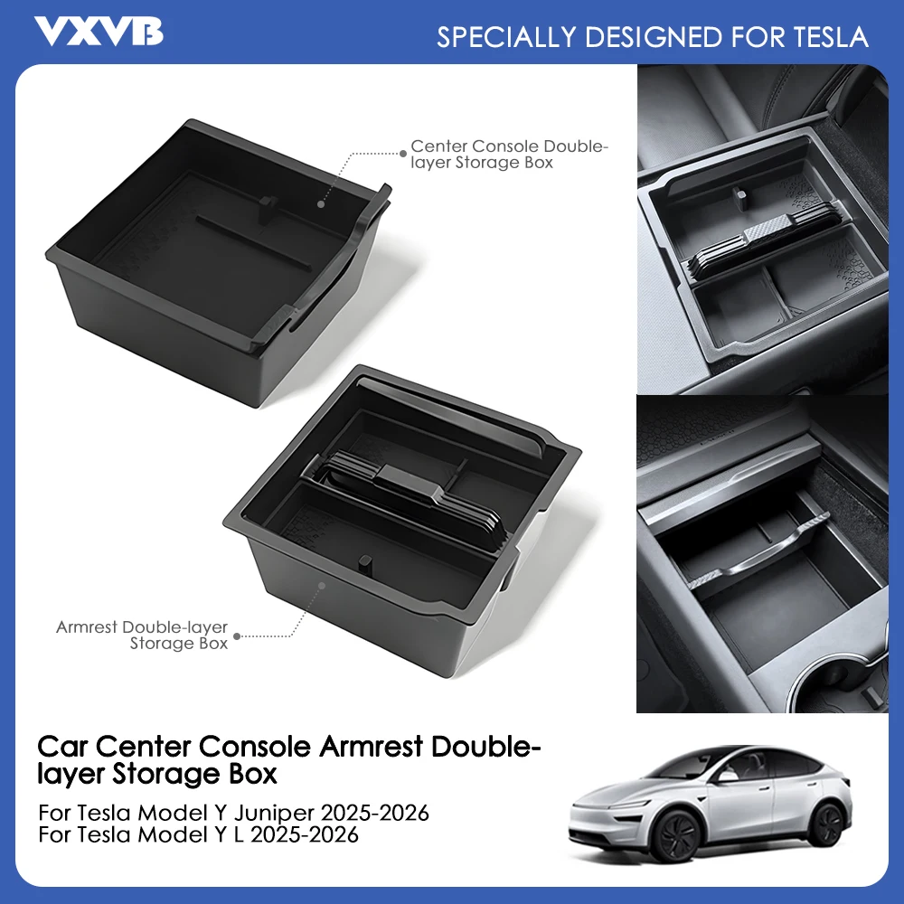 

Для Tesla New Model Y 2025 2026 Launch Juniper Model Y L: Двухслойный органайзер-лоток из АБС-пластика для консоли и подлокотника, аксессуары для хранения