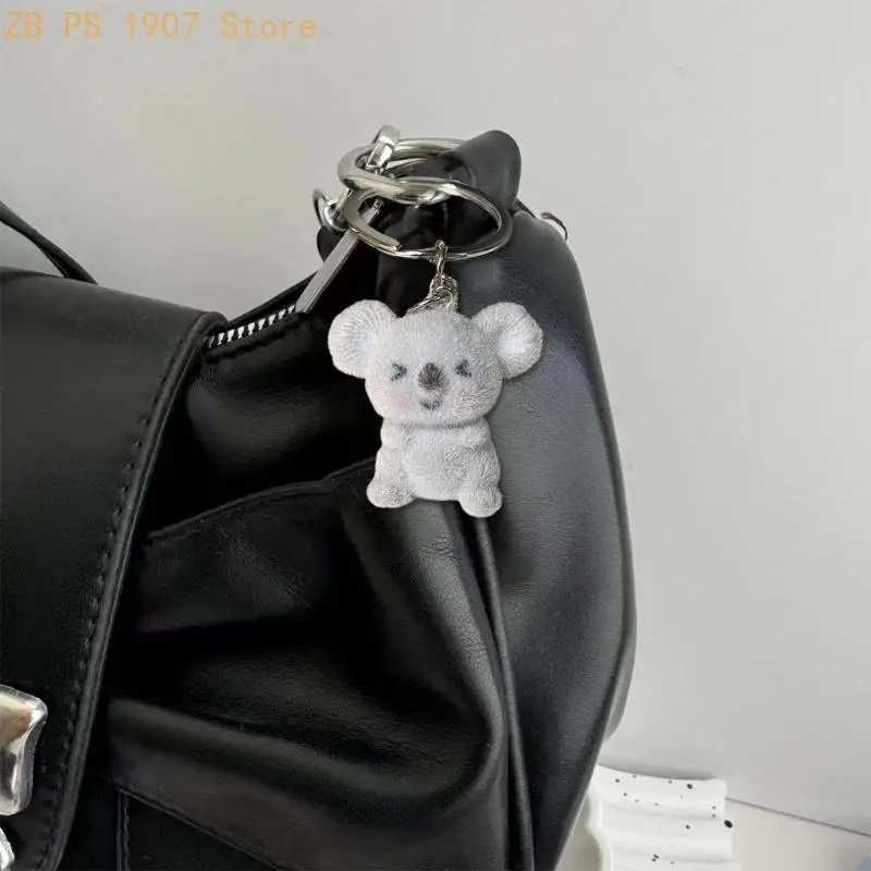 Playful Flocking Designs Koala Keychain Stylish Koala Keychain Pendant Soft Fabric Chain Charm For Daily Use 55KA