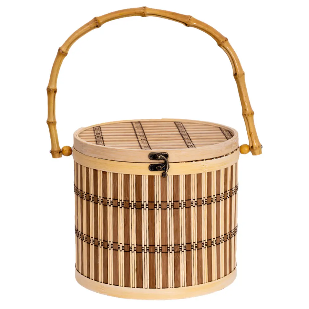 

1pc Large Capacity Bamboo Storage Basket With Handle For Food Snacks Eggs Picnic Outdoor Garden Harvesting Handmade Portable
