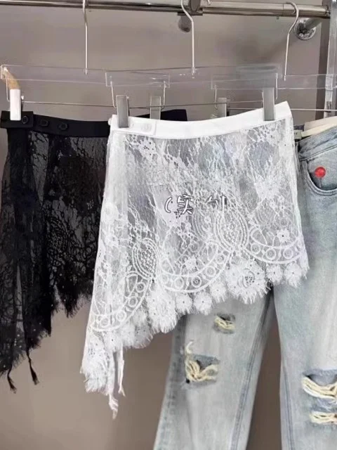 

Korean Style Low Waist A-Line Skirt Women plus Size Lace Curtain Layering Irregular Summer Fashionable Short Skirt