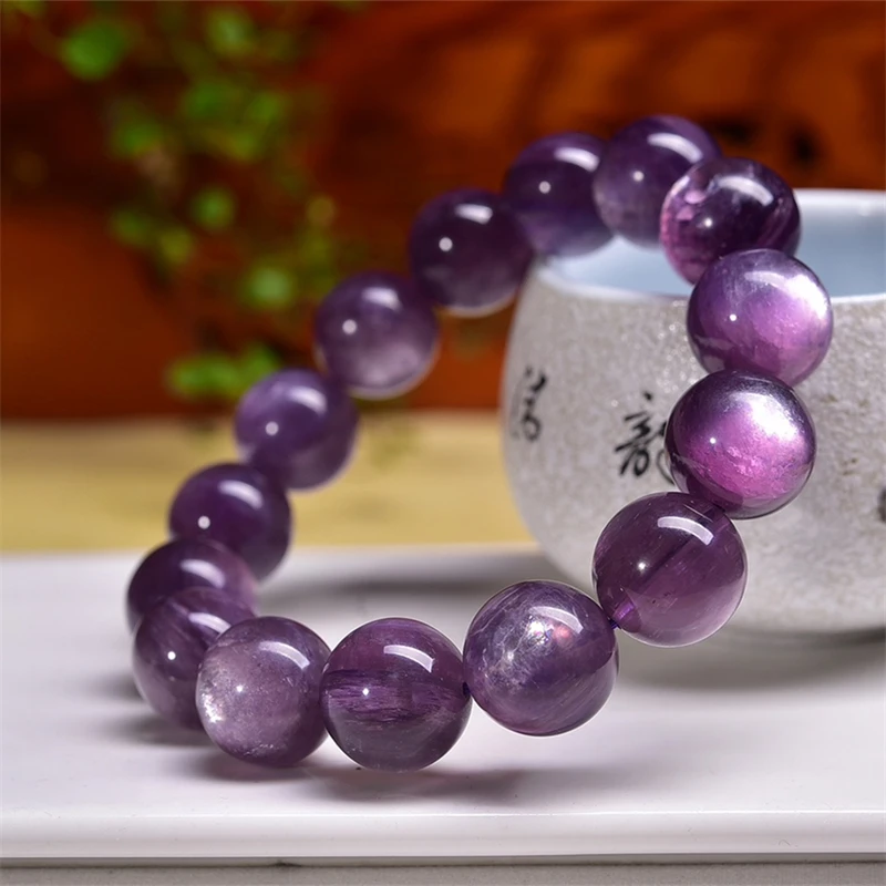 14MM Natural Purple Lepidolite Bracelet Crystal Yoga Reiki Healing Fengshui Stone Stretch Female Gift 1PCS