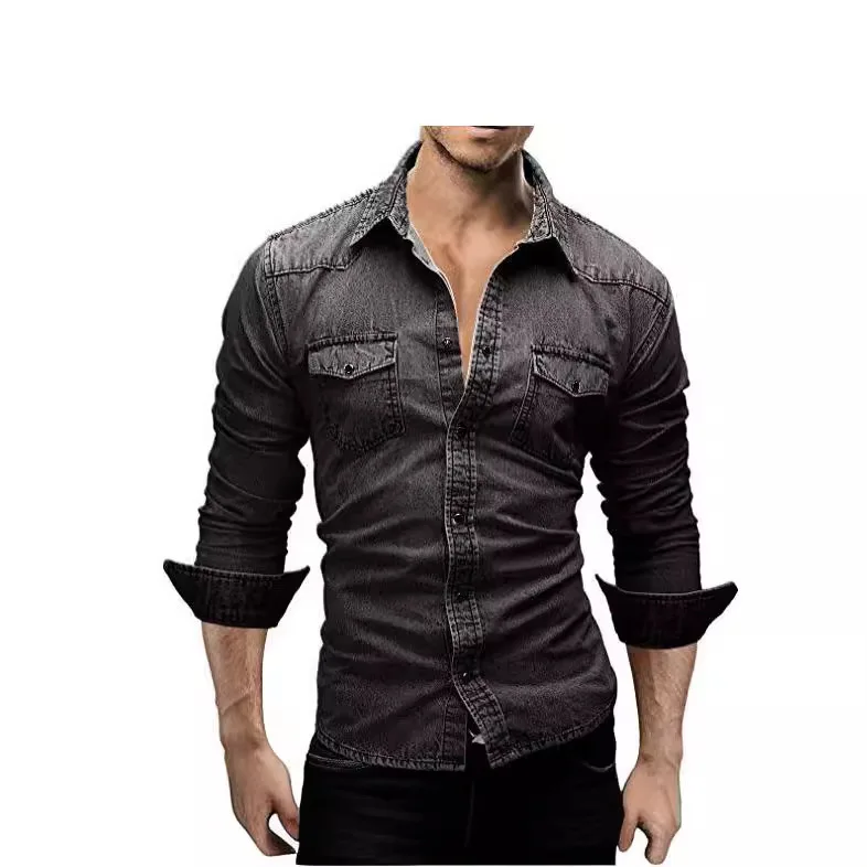 Men's Denim Jacket Shirt Top C353 V-neck Seven-sleeve Other Material 100% Suitable for Middle-aged And Elderly Women